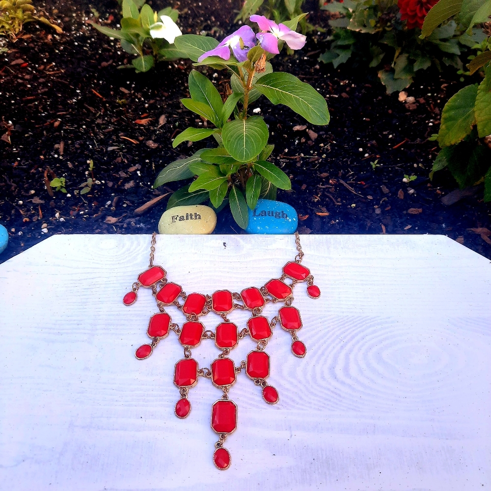 Red Chunky Geometric Necklace